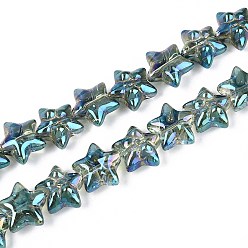 Кадет Синий Стеклянные бусины с гальваническим покрытием , звезда и бантом, кадетский синий, 13.5~14x14~15x7.5~8.5 мм, отверстие : 0.8~0.9 мм, около 49~50 шт / нитка, 23.62~24.02 дюйм (60~61 см)