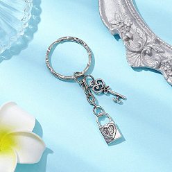 Key Брелки из сплава на тему дня святого валентина, с железными разрезными брелоками, ключ, 68 мм, Ключ: 25x9x1.5 мм
