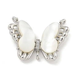 Платина Латунные микропаве прозрачные подвески с фианитом, подвески-бабочки с ракушками, платина, 17.5x23x4 мм, отверстие : 1.2 мм