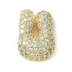 Letter U Подвески из латуни с покрытием из прозрачного кубического циркония, без кадмия и без свинца, долговечный, алфавит, реальный 18 k позолоченный, Буква U, 16x12x5 мм, отверстие : 3x1.8 мм