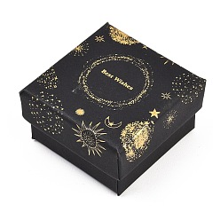 Квадрат Золотые штампованные картонные коробки для ювелирных изделий, с губкой внутри, для колец, маленькие часы, , Серьги, Браслеты, чёрные, квадратный, 5x5x3 см