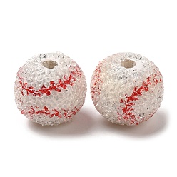 Red Spray Painted Wood European Beads with Rhinestone, Large Hole Beads, Round, Red, 18x16.5mm, Hole: 4.1mm