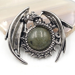 Labradorite Natural Labradorite Pendants, Dragon Charms, Antique Silver, 47x40mm