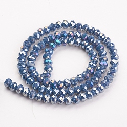 Steel Blue Electroplate Glass Beads Strands, Opaque Solid Color, AB Color Plated, Faceted, Rondelle, Steel Blue, 3x2mm, Hole: 0.8mm, about 165~169pcs/strand, 15~16 inch(38~40cm)