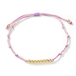 Персиковый Слойка Латунные круглые бусины плетеные браслеты из бисера, плетеные браслеты из волоконного шнура для женщин, розовые, внутренний диаметр: 11 дюйм (28 см)