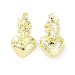 Light Gold Rack Plating Alloy Pendants, Cadmium Free & Lead Free, Heart, Light Gold, 36x19x6mm, Hole: 2mm