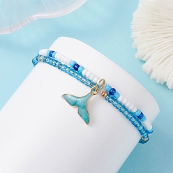 Другие Браслеты с подвесками из морского сплава, браслеты из стеклянных бусин для женщин, золотые, рыбий хвост, внутренний диаметр: 1.95 дюйм (4.95 см)