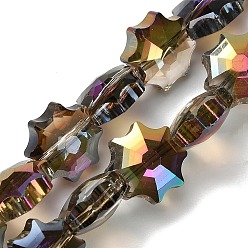 Черный Гальванизируйте прозрачные стеклянные бусины, звезда, граненые, с половиным покрытием, чёрные, 10x10x5 мм, отверстие : 1 мм, около 67~70 шт / нитка, 24.33~25.28'' (61.8~64.2 см)