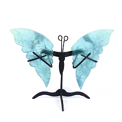 Голубой Крылья бабочки из натурального флюорита с металлической подставкой для домашнего офисного стола, голубой, 85x37x7 мм