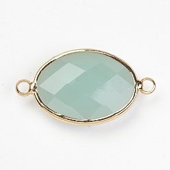 Мята молочно-белая Соединители звеньев латуни стеклянные, имитация нефрита, граненые, овальные, золотой свет, мятный крем, 16x27x6 мм, отверстие : 2 мм