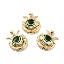 Зелено-Желтый Подвеска в виде глаза с луной из латуни с микропаве из прозрачного кубического циркония, с полимерным глазным яблоком, без кадмия, без никеля и без свинца, реальный 18 k позолоченный, зеленый желтый, 23x22x7 мм, отверстие : 3.6x4.3 мм