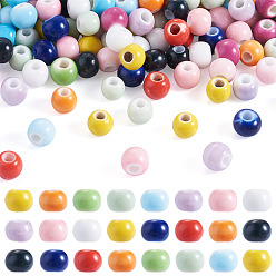 Mixed Color 200Pcs Handmade Porcelain Beads, Round, Bright Glazed Porcelain, Mixed Color, 6mm