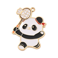 Белый Подвески из спортивного сплава с эмалью, панда играет в бадминтон, белые, 37.5x28.5x1.5 мм, отверстие : 1.8 мм