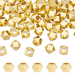 Настоящее золото 14K 60 шт. Латунные распорные втулки, многоугольник, реальный 14 k позолоченный, 5x5x5 мм, отверстие : 2.4 мм