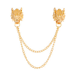 Golden Alloy Hanging Chain Brooch for Men, Dragon, Golden, 87mm