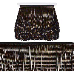 Черный 3 ярдов кисточка бахрома искусственная замшевая лента, обрезка кисточки, со стразами, для аксессуаров для одежды, чёрные, 145x1.3 мм