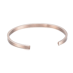 Rose Gold 304 Stainless Steel Cuff Bangles, Minimalist Simple Open Bangles, Rose Gold, Inner Diameter: 2-1/2x2 inch(6.1~6.5x5.1cm)