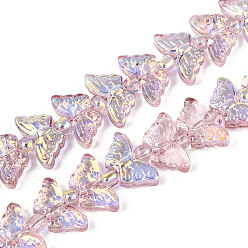 Фламинго Прозрачность гальванизированные стеклянные бусины нити, бабочка, с покрытием AB цвета, с половиным покрытием, фламинго, 8x15x4.8 мм, отверстие : 0.9 мм, около 70~71 шт / нитка, 24.80~25.20'' (64 см)