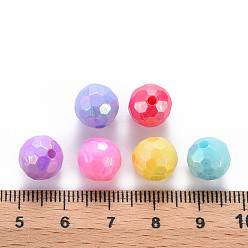 Mixed Color Opaque Acrylic Beads, Faceted, Dyed, AB Color, Round, Mixed Color, 10x9.5mm, Hole: 1.6mm, about 890pcs/500g