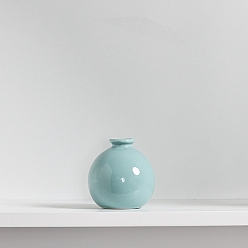 Pale Turquoise Mini Ceramic Floral Vases for Home Decor, Small Flower Bud Vases for Centerpiece, Round Vase, Pale Turquoise, 68~70x70~72mm, Hole: 20mm