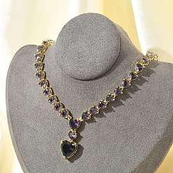 Индиго Латунные кубического циркония сердце кулон ожерелья, без кадмия и без свинца, долговечный, стойки покрытие, реальный 18 k позолоченный, индиговые, 14.57 дюйм (37 см)