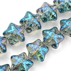 Темно-бирюзовый Нити прозрачных стеклянных бусин с гальваническим покрытием в форме полурадуги, морская звезда, темные бирюзовый, 16.5x16.5x11.5 мм, отверстие : 1.4 мм, около 40 шт / нитка, 24.41'' (62 см)