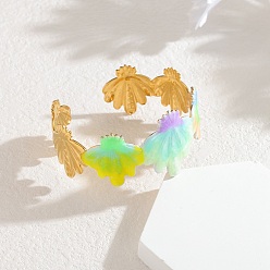 Золотой 304 манжеты браслеты из нержавеющей стали эмаль, цветок, золотые, внутренний диаметр: 2.17x1.97 дюйм (5.5x5 см), ширина 23.5~29мм