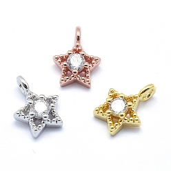 Mixed Color Brass Charms, with Cubic Zirconia, Lead Free & Cadmium Free & Nickel Free, Star, Clear, Mixed Color, 11x7.5x4mm, Hole: 2mm