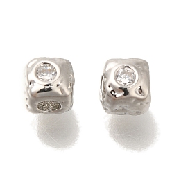 Платина Латунные микро проложить кубического циркония, сердце, квадратный, , платина, 4.5x4.5x4.5 мм, отверстие : 1.7 мм