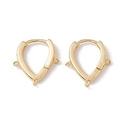 Real 18K Gold Plated Brass Hoop Earring Findings, with Triple Loops, Teardrop, Cadmium Free & Lead Free, Real 18K Gold Plated, 18.5x16x2.5mm, Hole: 1mm, Pin: 0.8mm