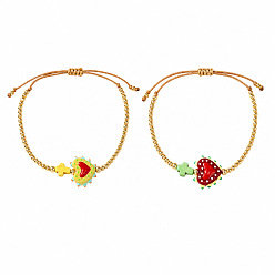 Color mezclado 2pcs 2 Pulseras trenzadas de cuentas de cristal y cruz de turquesa sintética teñida en varios colores para mujer, Pulseras apilables ajustables con cuentas redondas de latón, dorado, color mezclado, 11.02 pulgada (28 cm), 1 pc / color