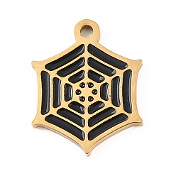 Spider Хэллоуин 304 подвески с эмалью из нержавеющей стали, золотые, паук, 14x11x1 мм, отверстие : 1.2 мм