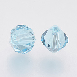 Cyan Imitation Austrian Crystal Beads, Grade AAA, Faceted, Bicone, Cyan, 6x6mm, Hole: 0.7~0.9mm