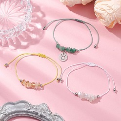 Телец 3шт созвездия регулируемые нейлоновые шнуры плетеные браслеты из бусин для женщин и мужчин, с натуральным белым лунным камнем, натуральным зеленым авантюрином и натуральным цитрином, Телец, внутренний диаметр: 3-3/8 дюйм (8.5 см)