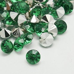 Морско-зеленый Имитация taiwan акриловый горный хрусталь указал назад кабошоны, граненые, алмаз, цвета морской волны, 3x2 мм