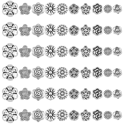 Античное Серебро 80 шт 10 стили бусины из сплава в тибетском стиле, античное серебро, 5.5~9.5x5.5~9.5x3~4 мм, отверстие : 1~1.5 мм, 8 шт / стиль