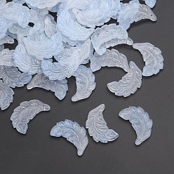 Light Blue Glass Pendants, Double Engraving, Leaf Charms, Light Blue, 25.5x17x3mm, Hole: 1mm