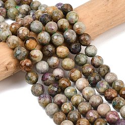 Red Corundum Натуральные красные корундовые бусины, круглые, граненые, 7.5~8 мм, отверстие : 0.8 мм, около 51 шт / нитка, 15.55''~15.63'' (39.5~39.7 см)