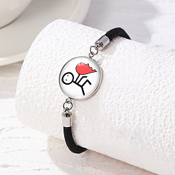 Human Сплав стекла плоские круглые звенья браслеты, браслеты из нейлонового шнура для пары друзей, человек, 6-1/2~8-1/2 дюйм (16.5~21.5 см)