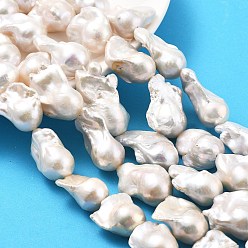 (404) Непрозрачное AB Кислое яблоко Нити натуральных бусин с ядровым жемчугом, барочная жемчужина кеши жемчужина, самородки, класс 5а+, цветочный белый, 21~34x16~23x13~16 мм, отверстие : 0.6 мм, около 15~16 шт / нитка, 15.75''~16.34'' (40~41.5 см)