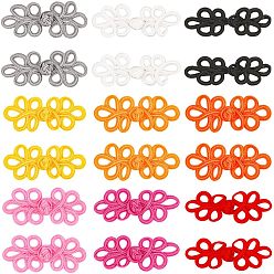 Mixed Color 36pairs 9 colors Handmade Chinese Frogs Knots Buttons Sets, Polyester Button, Mixed Color, 31x79x9.4mm, 4pairs/color