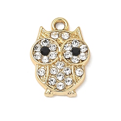 Golden Alloy Rhinestone Pendants, Owl Charms, Golden, 18x12.5x3mm, Hole: 2mm
