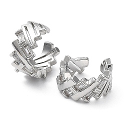 Platinum Rack Plating Brass Micro Pave Cubic Zirconia Cuff Earring, Cadmium Free & Lead Free, Platinum, 13.5x13.5x7mm