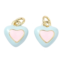 Светло-голубой Латунь эмаль подвески, сердце прелести, долговечный, стойки покрытие, без свинца и без кадмия, реальный 18 k позолоченный, светло-голубой, 11.5x10x4 мм, отверстие : 3 мм, Перейти кольцо: 5x1 мм