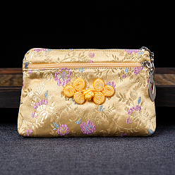 Bisque Rectangle Chinese Style Silk Zipper Pouches, Change Purses, with Chinese Buckle, for Bracelet, Necklace, Bisque, 13x9cm