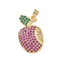 Яблоко Латунные микро проложить кубического циркония подвески, фрукты, без свинца и без кадмия, долговечный, стойки покрытие, реальный 18 k позолоченный, яблоко, 25x16x4 мм, отверстие : 5x3.5 мм
