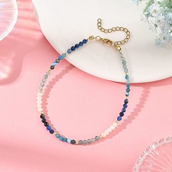 Azul Tobilleras redondas facetadas con degradado de piedras naturales mixtas y perlas naturales de patata., dorado, azul, 8-5/8 pulgada (220 mm)