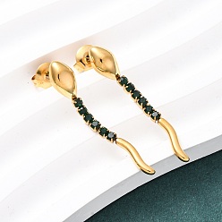 Золотой 304 серьги-гвоздики в форме змеи из нержавеющей стали, со стразами, золотые, 34x5.5 мм