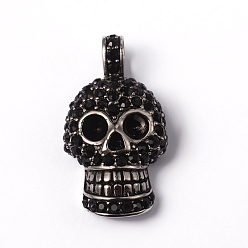 Antique Silver 316 Surgical Stainless Steel Rhinestone Pendants, Halloween Skull, Antique Silver, 36x19.5x10mm, Hole: 7x5mm