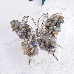 Лабрадорита Необработанный натуральный лабрадорит, минеральные украшения для демонстрации образцов, с металлическим держателем-бабочкой, украшение для домашнего рабочего стола по фэн-шуй, 65x75 мм